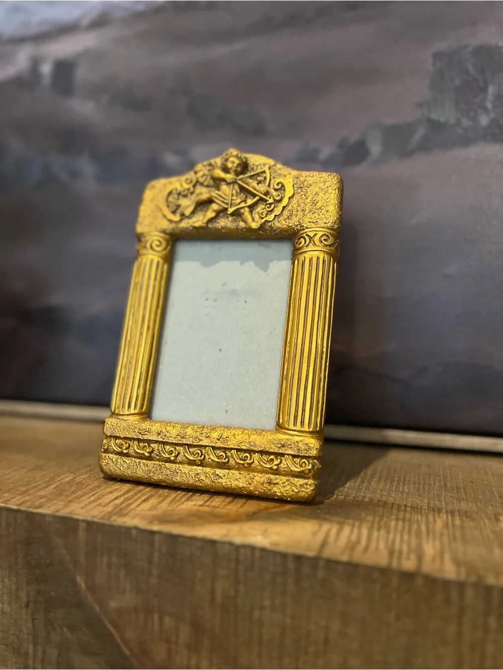 Vintage Gold Cherub Cupid Picture Frame 1990s Hollywood Regency 3.5 x 5” Photo